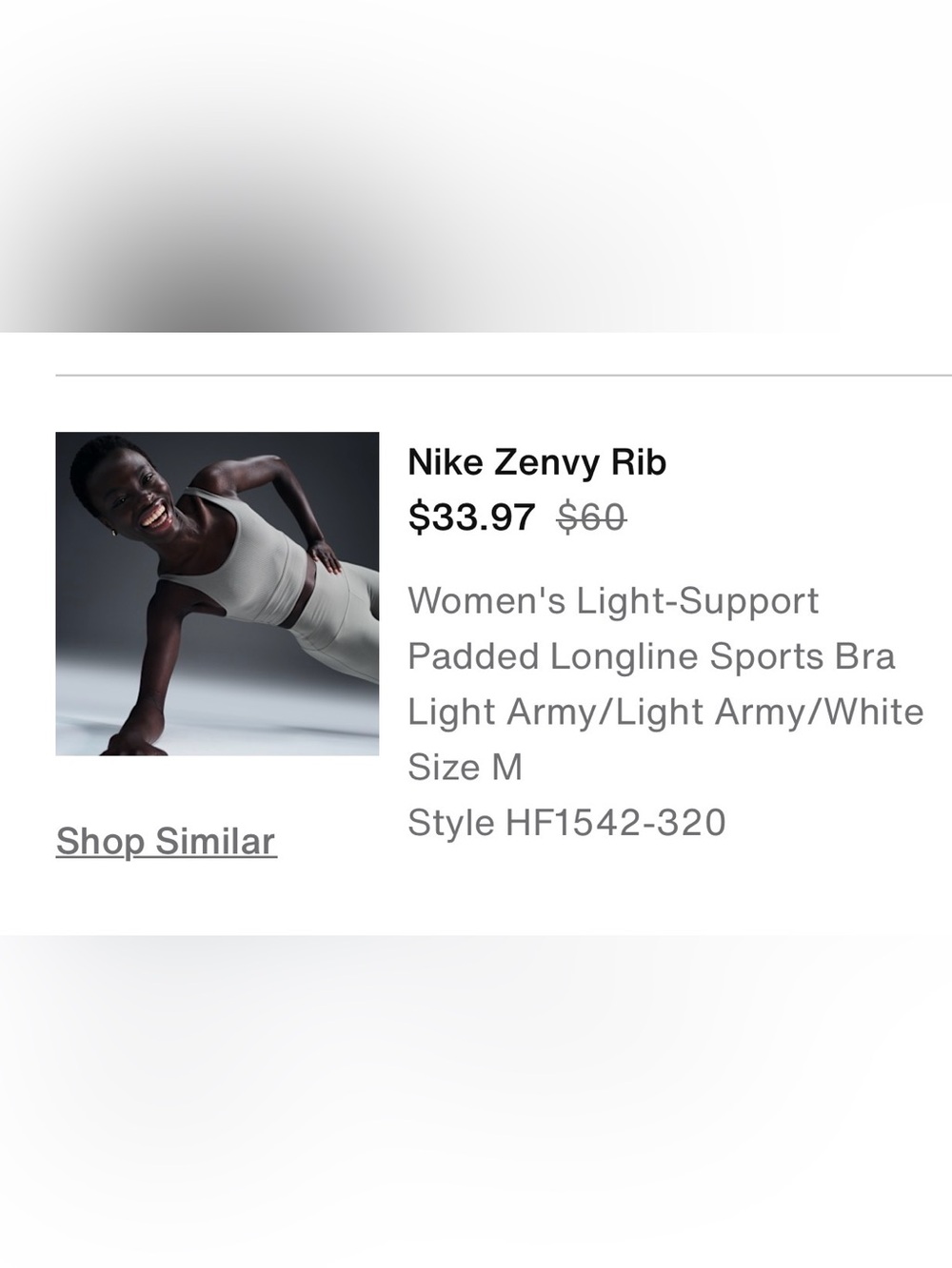 NIKE // Zenvy Ribbed Longline Bra Top in Light Army - Picture 5 of 5